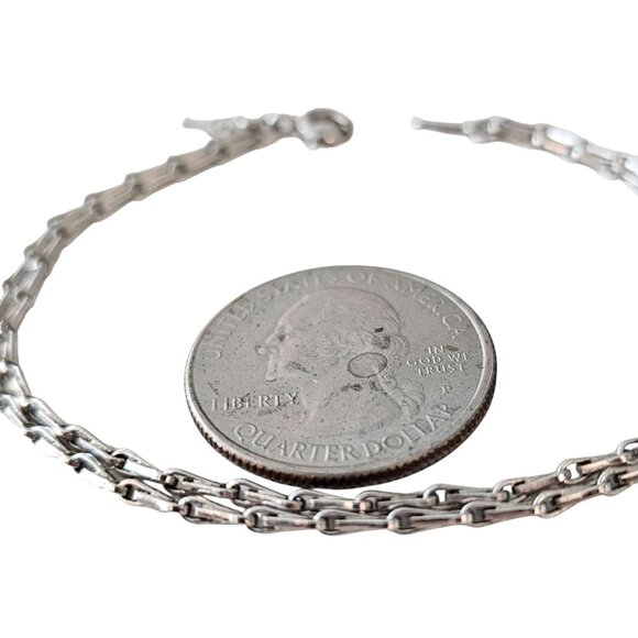 Trifari Vintage  Silver Tone Round Spring Clasp Double Chain Bracelet, 7 Inches